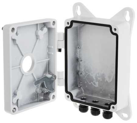 Suport de colt HikVision DS-1602ZJ-BOX pentru camere supraveghere, material aliaj de aluminiu si otel, cutie de jonctiune integrata pentru cabluri, culoare alb Hikvision, montaj robust pe colt exterior - Img 7