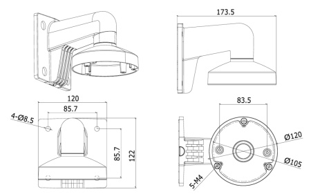 Suport montaj perete Hikvision DS-1272ZJ-120(Black), aliaj de aluminiu, design cu rutare interna a cablurilor, protectie impotriva intemperiilor, finisaj negru, instalare facila pentru camere Dome - Img 5