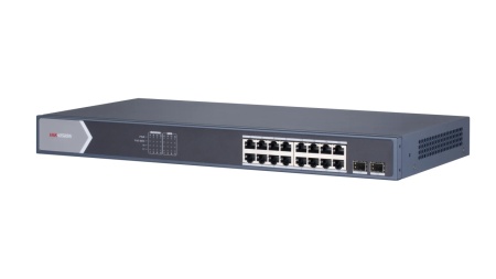 Switch HikVision 16 porturi Smart PoE Gigabit cu web interface si doua porturi pentru fibra optica Gigabit DS-3E1518P-SI