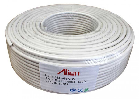 Cablu ALIEN coaxial RG6 alb 100 metri TZS-64A-W