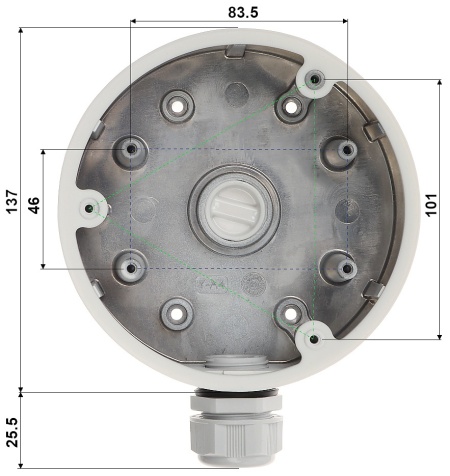 Doza de montaj HikVision DS-1280ZJ-PT6 din aliaj de aluminiu, culoare alb (Hikvision White), rezistenta la intemperii, ideala pentru gestionarea cablurilor camerelor de supraveghere, montaj pe perete sau tavan - Img 2