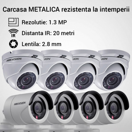 Kit Hikvision CCTV 8 camere dome/bullet TurboHD 1.3MP MK055-KIT05