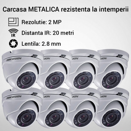 Kit Hikvision CCTV 8 camere dome TurboHD 2.0MP MK063-KIT13