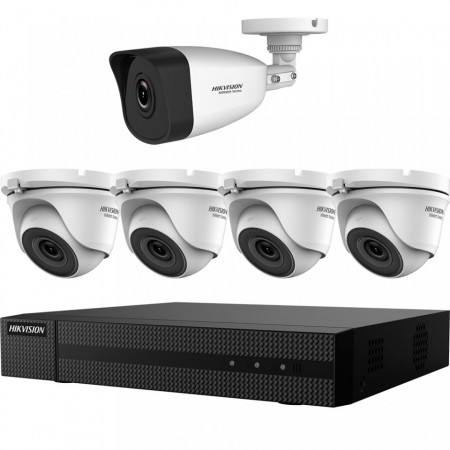 Kit HikVision HiWatch 4 camere analogice turret 4MP + camera IP bullet 2 MP IR 30-40m MK-H025