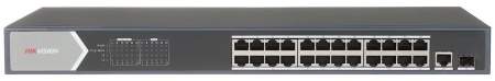 Switch PoE HikVision Gigabit Unmanaged 24 Porturi DS-3E0526P-E, 24 x PoE 10/100/1000 Mbps, 1 x Uplink RJ45, 1 x Uplink SFP, putere totala PoE 370W, protectie supratensiune 6KV, optimizat video, montaj rackabil, plug and play - Img 3