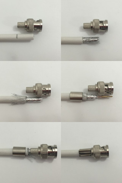 Mufa BNC MK008-BNC59 cu sertizare pentru cablu coaxial RG59, fabricata din metal de inalta calitate, conector rezistent pentru transmisie video clara, utilizata in sisteme de supraveghere CCTV si echipamente TV, montaj fix si sigur - Img 2