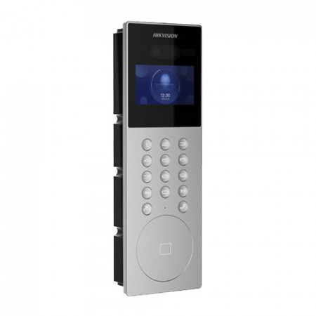 Post exterior videointerfon Hikvision Face Recognition DS-KD9203-E6, ecran LCD 4.3 inch, camera duala 2x2MP, deblocare faciala/card/PIN, cititor card M1, IP65, configurare Web, intrari alarma, alimentare PoE/12VDC - Img 2