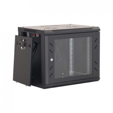 RACK perete 19 inch Asytech ASY-9U-6045W, inaltime 9U, adancime 450mm, capacitate 80kg, usa sticla securizata, panouri detasabile, negru RAL 9004, constructie otel, IP20 - Img 2