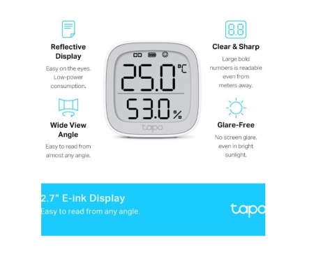 Senzor inteligent temperatura si umiditate TP‑Link Tapo T315, monitorizare precisa in timp real, ecran E‑Ink 2.7", notificari aplicatie, automatizare dispozitive, stocare date si grafice, montaj flexibil, necesita hub pentru functii smart - Img 2