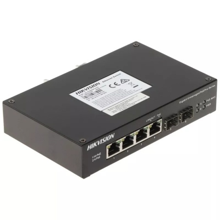 Switch PoE 4 Porturi Gigabit HikVision DS-3T0506HP-E/HS, Industrial Harsh, 1 port Hi-PoE 60W (802.3bt), 2 porturi SFP Fiber, PoE Watchdog, temperaturi extreme (-30°C la 65°C), protectie 6KV, carcasa metalica, Fanless - Img 2