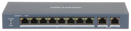Switch PoE 8 Porturi HikVision DS-3E0310P-E/M, 10/100 Mbps, 2 porturi Gigabit Uplink, transmisie Long Range pana la 300m, putere totala 60W, protectie supratensiune 6KV, carcasa metalica, design fara ventilator - Img 2