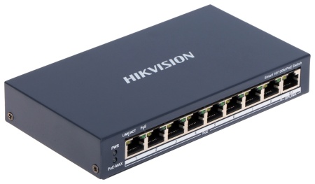 Switch PoE HikVision Smart Managed 8 porturi DS-3E1309P-EI(B), Fast Ethernet, 1x Uplink Gigabit RJ45, buget putere 110W, PoE Watchdog, suporta VLAN, protectie la supratensiune 6kV, transmisie Long Range 300m, prevenire bucle STP/RSTP - Img 2
