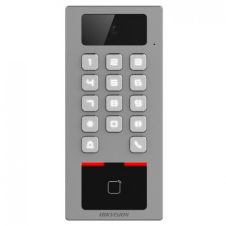 Terminal control acces HikVision si interfon cu tastatura si cititor card rezolutie 2MP Wi-Fi RS485 Alarma DS-K1T502DBWX-C