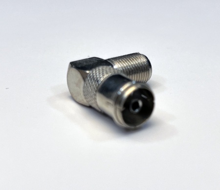 Adaptor coaxial unghiular 90 grade FC-020, mufa F mama la mufa TV mama, conector metalic argintiu, ideal pentru conexiuni in spatii inguste, montaj rapid prin infiletare, pachet 1 bucata - Img 2