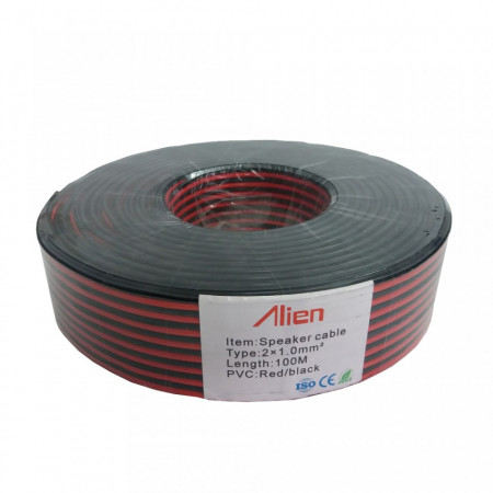 Cablu alimentare rosu-negru Alien MK025-CA100, sectiune 2x1.00mm, conductor aluminiu-cuprat, izolatie PO rezistenta, tensiune 300/500V, functionare pana la +70 grade Celsius, ideal pentru sisteme audio si curenti slabi, rola 10m - Img 2