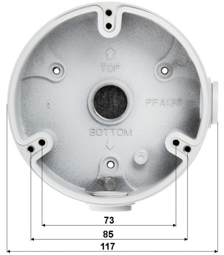 Doza conexiuni camere supraveghere Dahua PFA136, material aliaj de aluminiu, filet G1/2, sarcina maxima 1kg, dimensiuni Φ114.8 x 32mm, temperatura operare -40...+60 grade C, protectie anticoroziva, culoare alba, design compact - Img 2