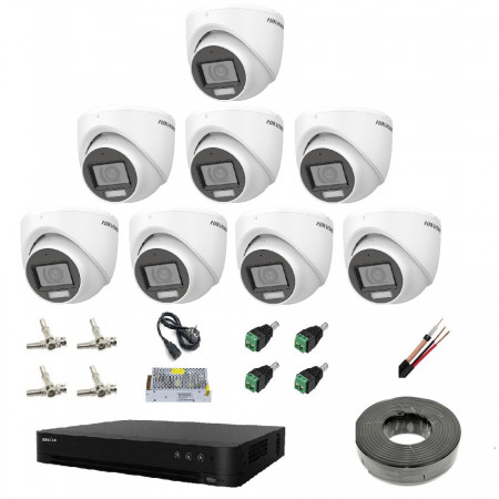 Kit Supraveghere complet HikVision 8 camere 2MP Smart Hybrid Light cu microfon incorporat 8CAM2MPHI