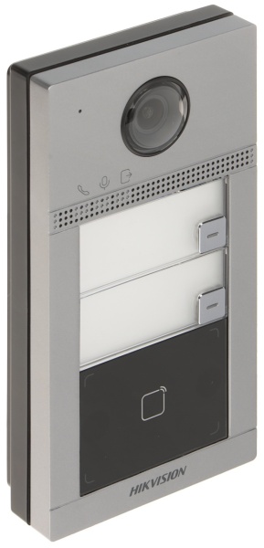 Post exterior videointerfon IP HikVision DS-KV8213-WME1(C) metalic cu 2 butoane, Wi-Fi, camera 2MP Full HD, cititor card Mifare, protectie IK08 si IP65, alimentare PoE, configurare Web, design rezistent din aluminiu - Img 2