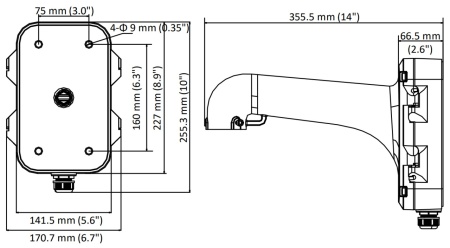 Suport camera supraveghere tip dome HikVision DS-1604ZJ-BOX-P, montaj pe perete cu doza de conexiuni inclusa, material aluminiu rezistent, dimensiuni 395.5 x 281.2 x 170.7 mm, culoare alba, design robust - Img 7