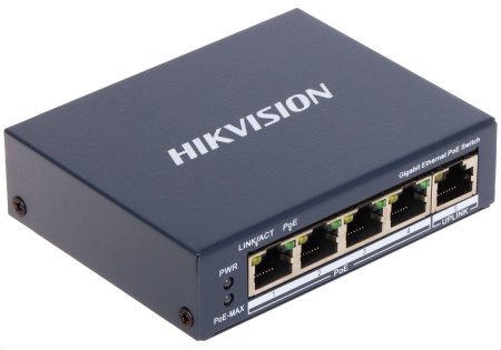 Switch PoE HikVision Gigabit Unmanaged 4 Porturi DS-3E0505P-E, 4 x PoE 10/100/1000 Mbps + 1 Uplink, putere totala 60W, protectie supratensiune 6KV, transmisie date video stabila, carcasa metalica, plug and play - Img 2
