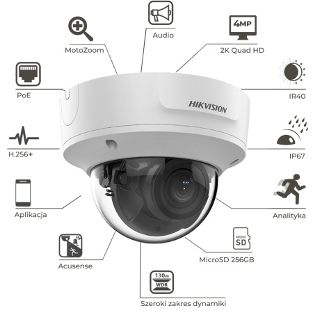 Camera supraveghere IP HikVision Dome 4MP DS-2CD2746G2-IZS(2.8-12mm)(C), AcuSense, DarkFighter, lentila varifocala motorizata, WDR 120dB, H.265+, interfata audio/alarma, protectie IP66, anti-vandal IK10, slot card SD - Img 2