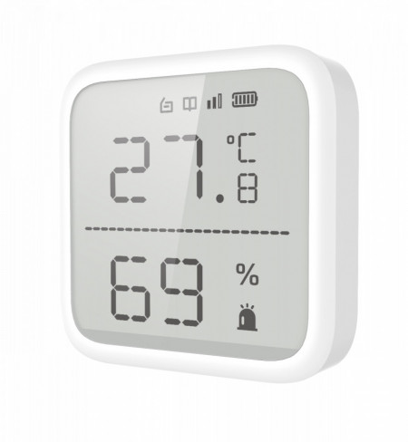 Detector de temperatura si umiditate wireless Hikvision DS-PDTPH-E-WE, AX PRO, ecran LCD, sonda externa inclusa, 868 MHz, criptare AES-128, monitorizare prin aplicatie, design modular, tehnologie anti-bruiaj - Img 3