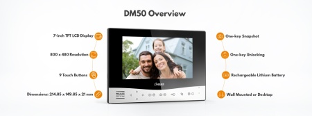 Kit sonerie video wireless Dnake DK250 (DC200 + DM50), monitor 7 inch, captura foto/video, slot card SD, distanta 400m, frecventa 2.4GHz, IP65, baterie reincarcabila - Img 4
