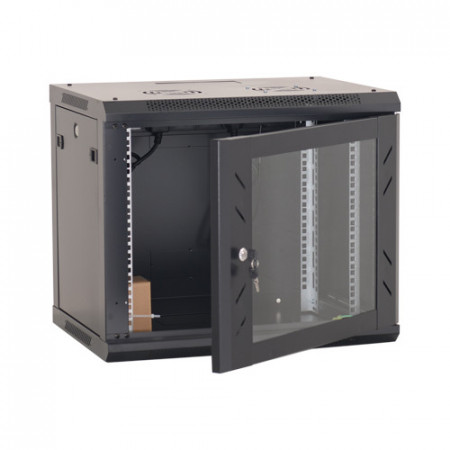 RACK perete 19 inch Asytech ASY-9U-6045W, inaltime 9U, adancime 450mm, capacitate 80kg, usa sticla securizata, panouri detasabile, negru RAL 9004, constructie otel, IP20 - Img 4