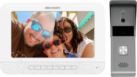 Set videointerfon color Hikvision montaj pe 4 fire; setul este format din post exterior DS-KB2421T-IM si monitor interior DS- KH2220 DS-KIS203T