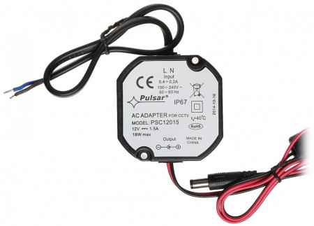 Sursa de alimentare Pulsar PSC12015, 12V DC, 1.5A, putere 18W, carcasa plastic cu protectie IP67 pentru exterior, protectie supratensiune si scurtcircuit, dimensiuni 58x28x58mm, cablu cu mufa DC 5.5/2.1 inclus, PSC12015 - Img 2