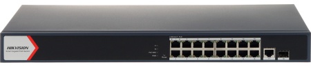 Switch cu management Hikvision DS‑3E1518P‑EI/M, 16×Gigabit PoE + 1×Gigabit RJ45 + 1×Gigabit fibra, buget PoE 130 W, suport VLAN 802.1Q, economisire energie EEE, STP/RSTP, detectie cablu, DHCP snooping, protectie supratensiune 6 kV - Img 3