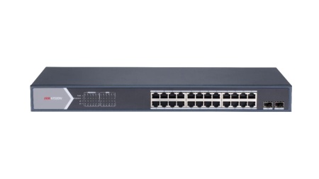 Switch HikVision 24 porturi Smart PoE Gigabit cu web interface si doua porturi pentru fibra optica Gigabit DS-3E1526P-SI