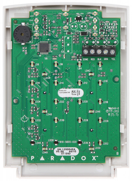 Tastatura LED verticala Paradox K10V, afisare 10 zone si 2 partitii, functie StayD, compatibila Spectra SP si Magellan, 1 intrare zona, 7 butoane actiune rapida, indicatoare stare armare, montaj vertical - Img 3