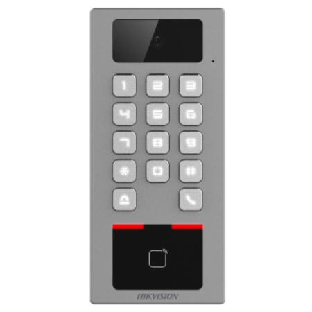 Terminal control acces HikVision si interfon cu tastatura si cititor card rezolutie 2MP Wi-Fi RS485 Alarma DS-K1T502DBWX-CQR