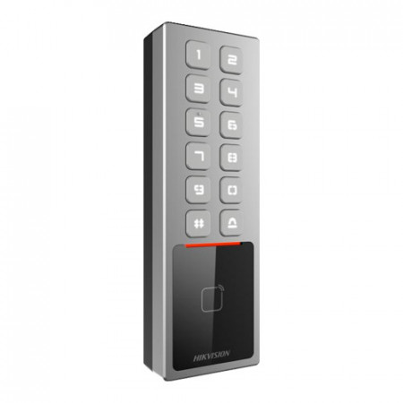 Terminal control acces IP Hikvision DS-K1T805MX, cititor carduri Mifare, tastatura PIN, capacitate 10.000 carduri, control prin Hik-Connect, configurare Web, protectie IP65 si IK08, carcasa metalica, design compact, culoare argintiu - Img 2