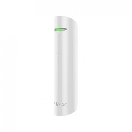 Detector wireless spargere geam Ajax GlassProtect Jeweller, raza detectie 9m, unghi 180 grade, algoritm DualTone anti-alarme false, intrare senzor fir (NC), distanta 1000m, baterie CR123A, autonomie 7 ani, alb - Img 2