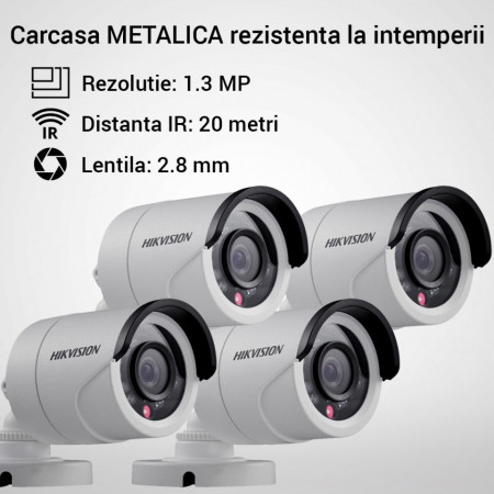 Kit Hikvision CCTV 4 camere bullet TurboHD 1.3MP MK053-KIT03