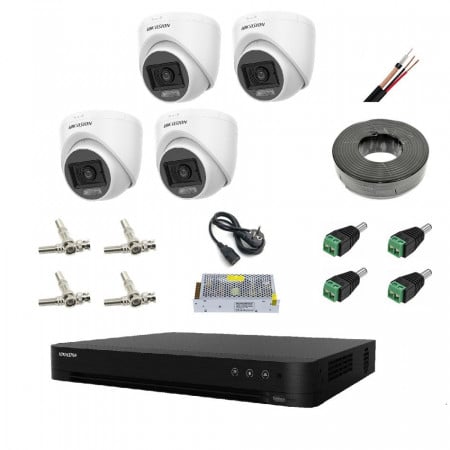 Kit Supraveghere complet HikVision 4 camere 3K Smart Hybrid Light 4CAM6MPHI