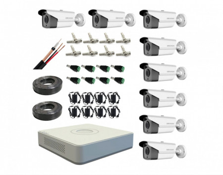 Kit supraveghere video Hikvision 8 Camere 1080P IR 80M 200m cablu inclus