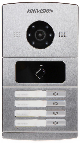 Post exterior videointerfon IP HikVision DS-KV8402-IM pentru 4 familii, rezolutie HD 720p, cititor carduri Mifare integrat, iluminare IR, comunicare bidirectionala, montaj incastrat, carcasa metalica, acces prin app - Img 3
