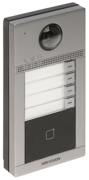 Post exterior videointerfon IP HikVision DS-KV8413-WME1(C) metalic cu 4 butoane, Wi-Fi, camera 2MP Full HD, cititor card Mifare, protectie IK08 si IP65, alimentare PoE, configurare Web, design din aluminiu - Img 2