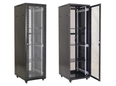 Rack metalic de podea 42U AS6842, standard 19 inch, dimensiuni 600x800x2055mm, sarcina maxima 800kg, negru, protectie IP20, usi fata/spate cu inchizatoare, include 4 ventilatoare si 1 raft, livrare dezasamblata - Img 2