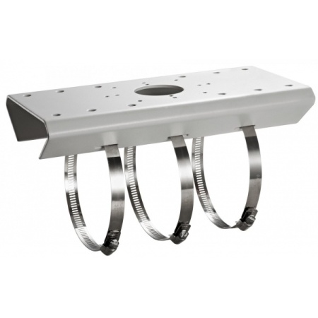 Suport de stalp Hikvision DS-1275ZJ pentru camere de supraveghere, fabricat din otel inoxidabil, culoare Hikvision White, montaj vertical sau orizontal, include coliere metalice, design robust pentru exterior, ideal pentru stalpi de utilitati - Img 4