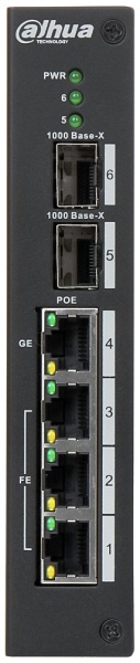 Switch industrial PoE Dahua 4 porturi DH-PFS3206-4P-96, Layer 2 unmanaged, suporta standarde IEEE802.3af/at si Hi-PoE, capacitate MAC 8K, cascada prin port SFP, design industrial pentru temperaturi extreme, putere totala 96W - Img 2