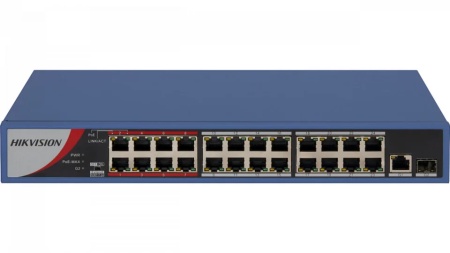 Switch PoE Hikvision DS-3E0326P-E/M(C), 24 porturi Fast Ethernet, 1 port Combo Gigabit, transmisie Long Range pana la 300m, protectie supratensiune 6KV, management inteligent PoE, porturi VIP pentru video - Img 2