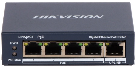 Switch PoE HikVision Gigabit Unmanaged 4 Porturi DS-3E0505P-E, 4 x PoE 10/100/1000 Mbps + 1 Uplink, putere totala 60W, protectie supratensiune 6KV, transmisie date video stabila, carcasa metalica, plug and play - Img 4