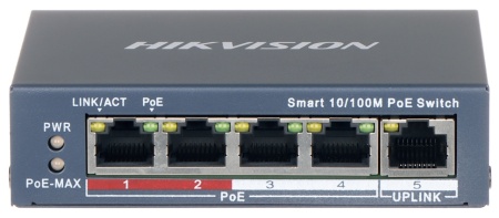 Switch Smart Managed PoE Hikvision DS-3E1105P-EI/M, 4 porturi Fast Ethernet, 1 port Uplink RJ45, buget total 45W, PoE Watchdog, transmisie pana la 300m, protectie 6kV, suport VLAN si STP/RSTP, carcasa metalica - Img 3