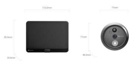 Vizor electronic wireless Wi‑Fi cu sonerie EZVIZ CS‑HP4‑2WPFBS, 2MP, lentila 2 mm, unghi 155°, IR 3 m, ecran 4.3", slot MicroSD 512GB, microfon si difuzor integrate, acumulator 4600 mAh, criptare cloud, Wi‑Fi 2.4GHz, negru - Img 2