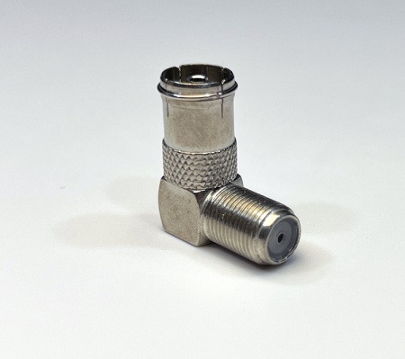 Adaptor coaxial unghiular 90 grade FC-020, mufa F mama la mufa TV mama, conector metalic argintiu, ideal pentru conexiuni in spatii inguste, montaj rapid prin infiletare, pachet 1 bucata - Img 5
