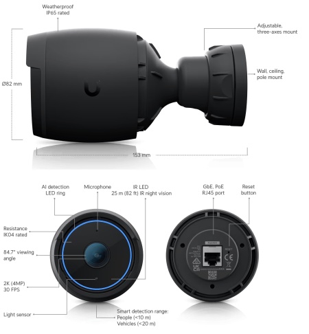 Camera supraveghere IP Ubiquiti Bullet UVC-AI-Bullet, senzor 1/1.8" 8MP, rezolutie 4K, Multi-TOPS AI Engine, vedere nocturna IR long-range, alimentare PoE, carcasa rezistenta la intemperii, gestionare UniFi Protect - Img 3